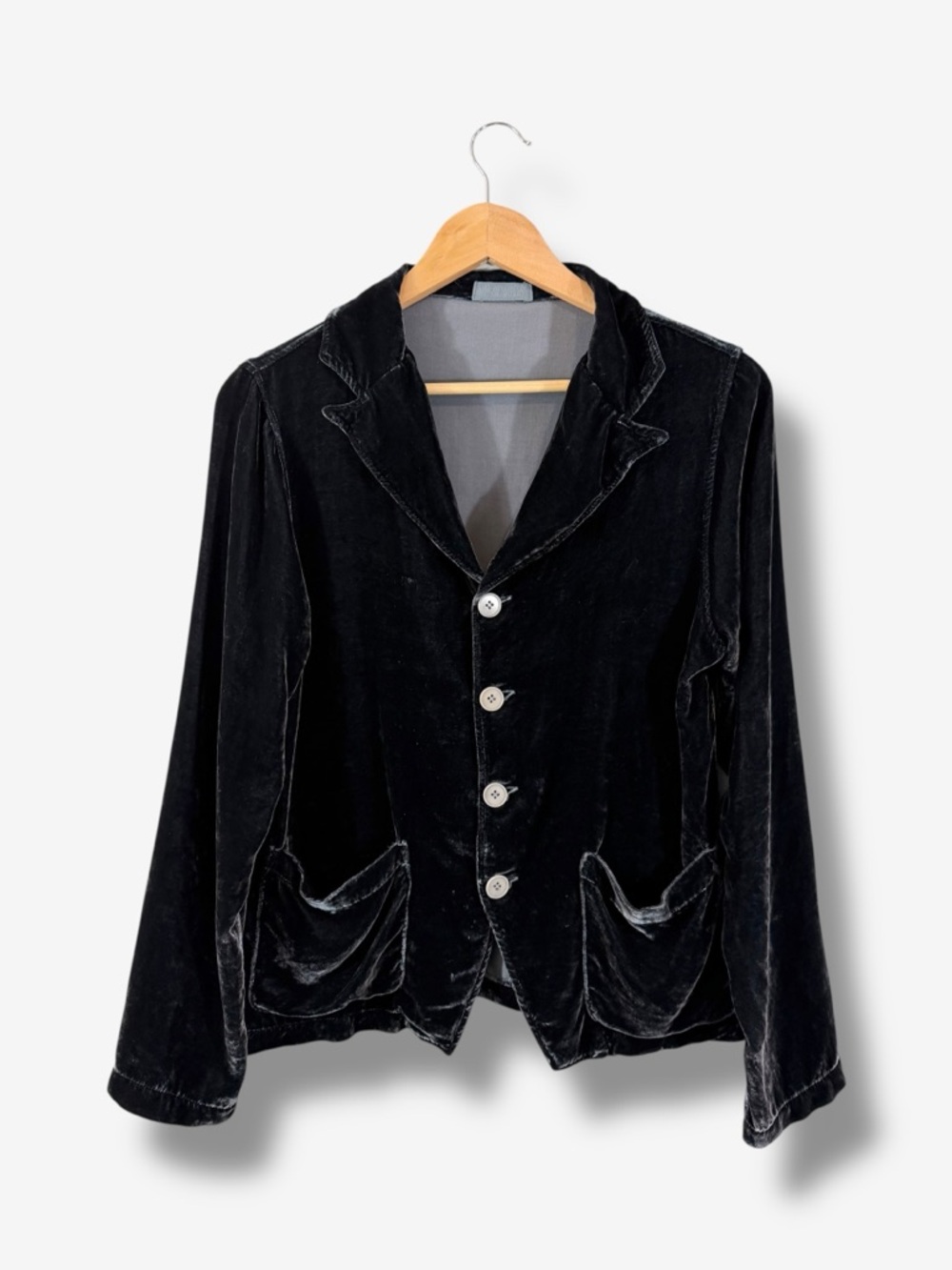 CP Shades Black Velvet Shirt Jacket Size S Silk Blend Lagenlook Blazer Luxury